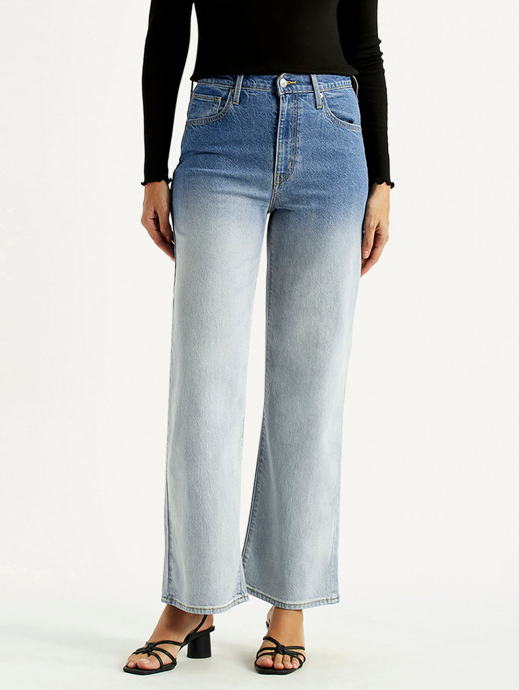 Women's Light Indigo Flared Fit High Rise Jeans - Front View