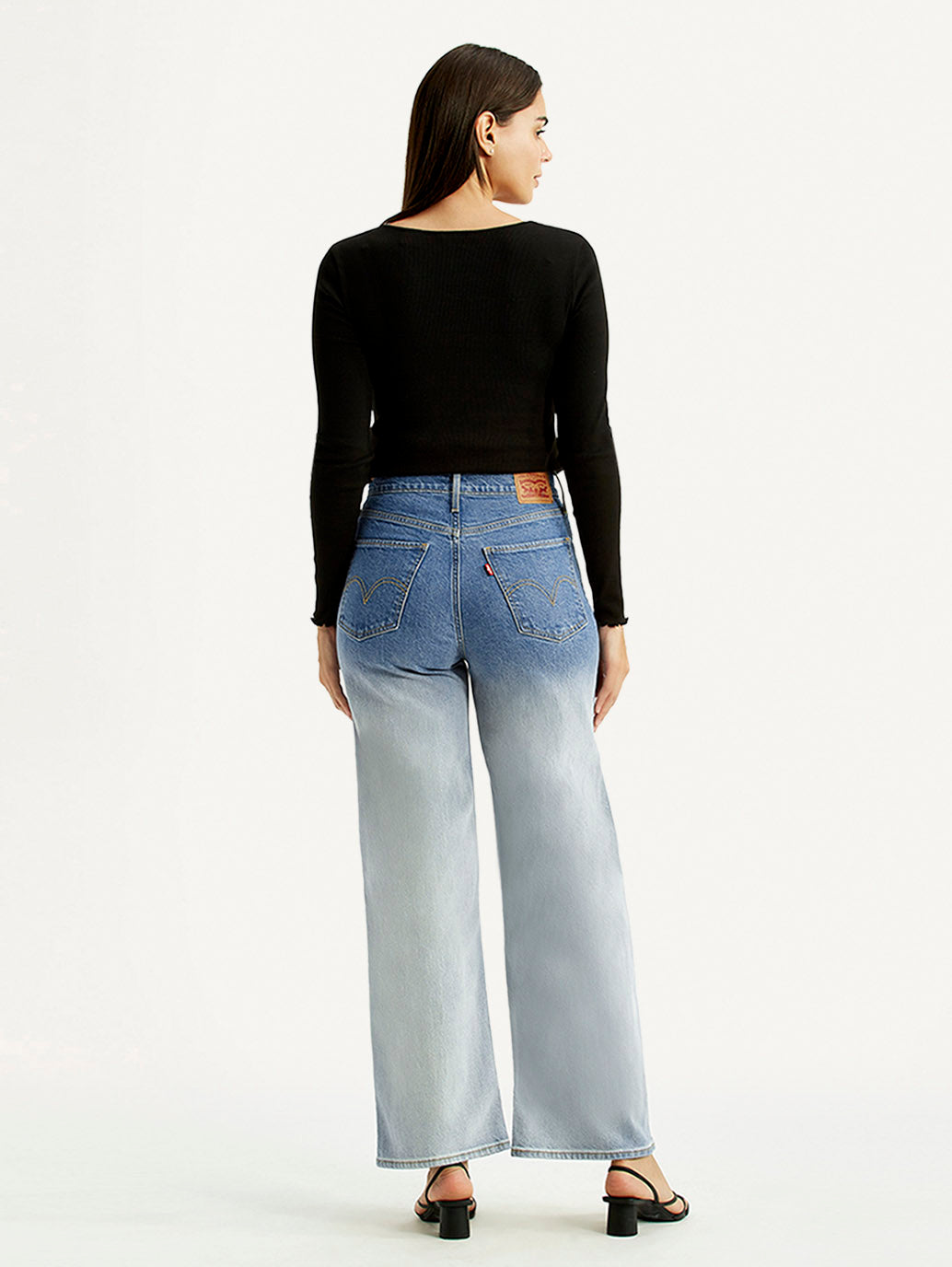 Women's Light Indigo Flared Fit High Rise Jeans - Back View