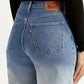 Women's Light Indigo Flared Fit High Rise Jeans - Detail View