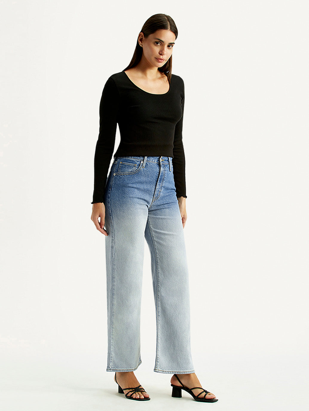 Women's Light Indigo Flared Fit High Rise Jeans - Side View