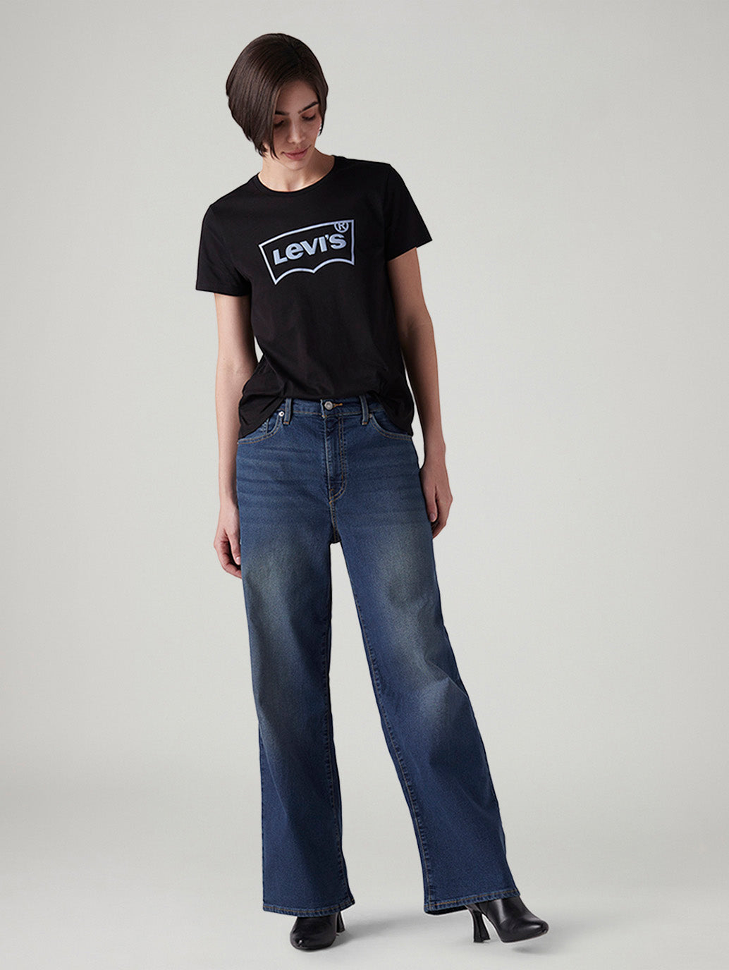 Women's Med Indigo Wide Leg Fit High Rise Tinted Jeans