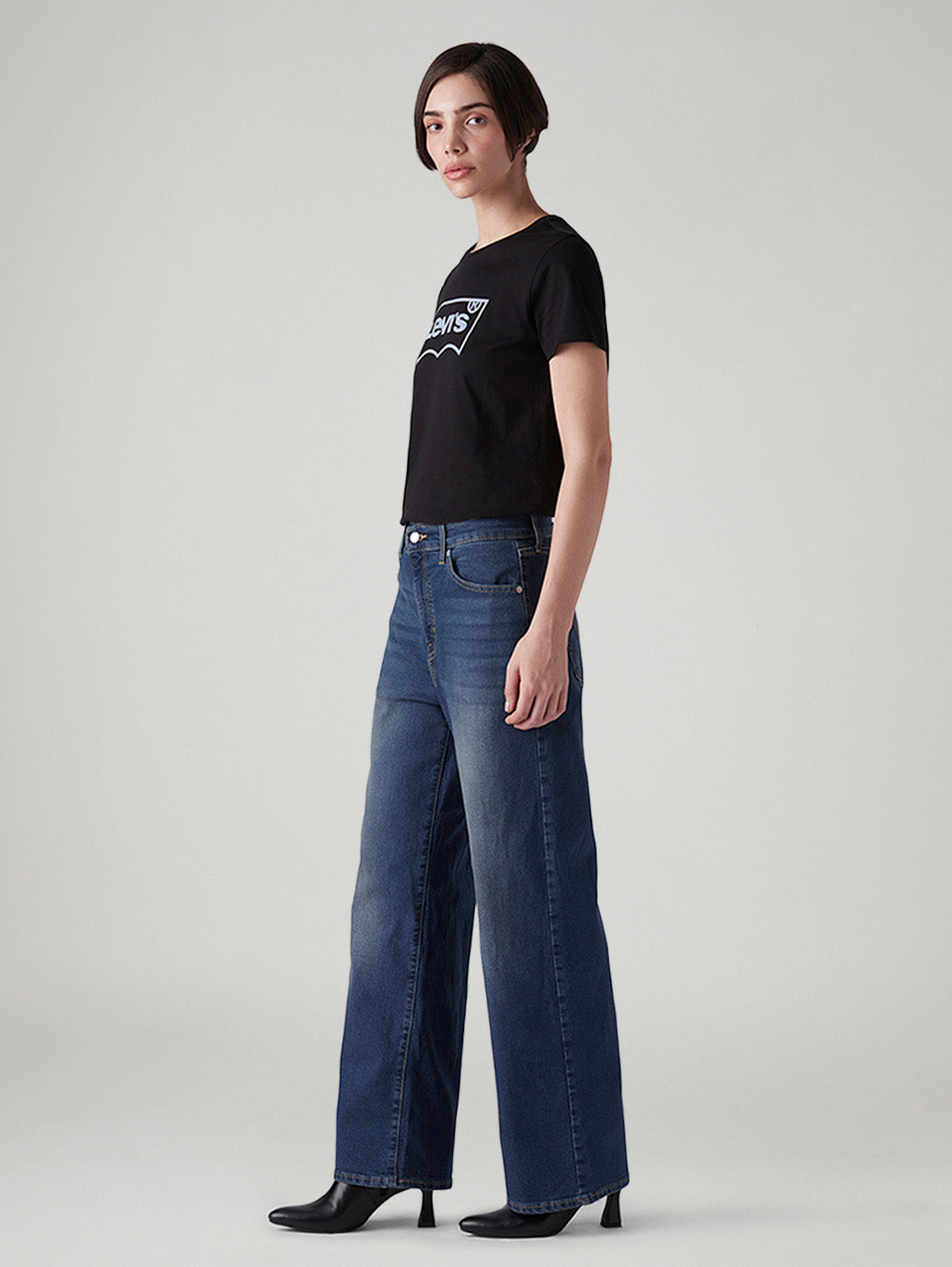 Women's Blue Wide Leg Fit High Rise Tinted Jeans - Side View