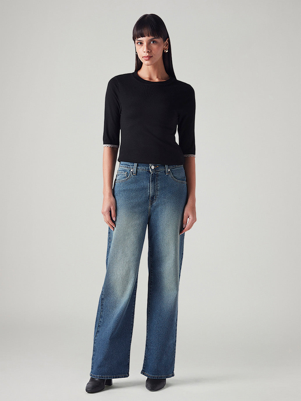 Women's Blue Mile High Wide Leg Fit High Rise Jeans - Front View