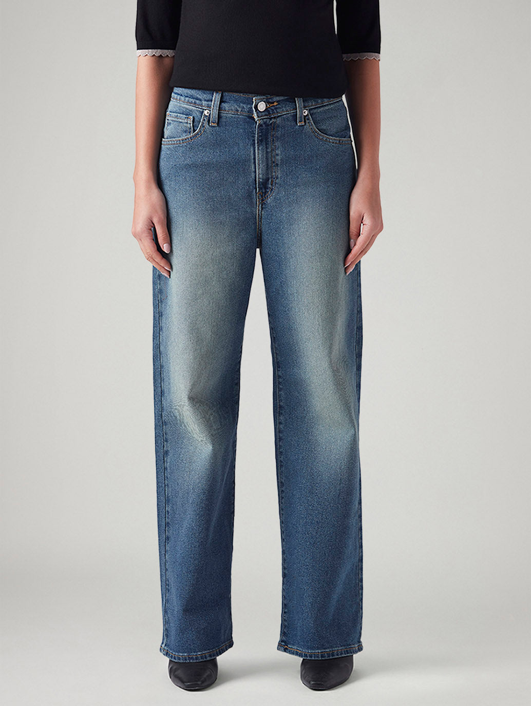 Women's Blue Mile High Wide Leg Fit High Rise Jeans - Front View