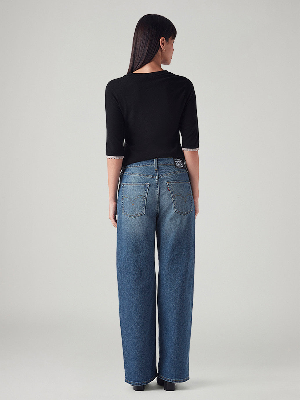 Women's Blue Mile High Wide Leg Fit High Rise Jeans - Back View