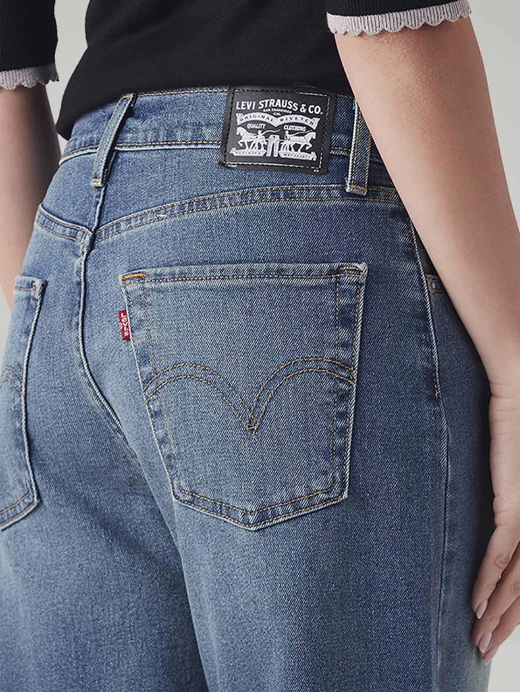 Women's Blue Mile High Wide Leg Fit High Rise Jeans - Detail View