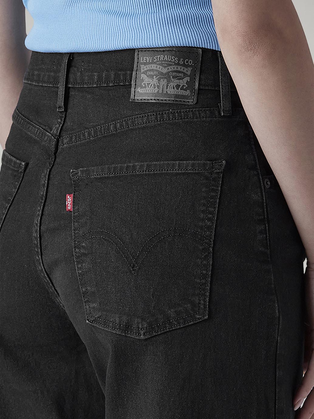 Women's Black Wide Leg Fit High Rise Mile High Jeans - Detail View
