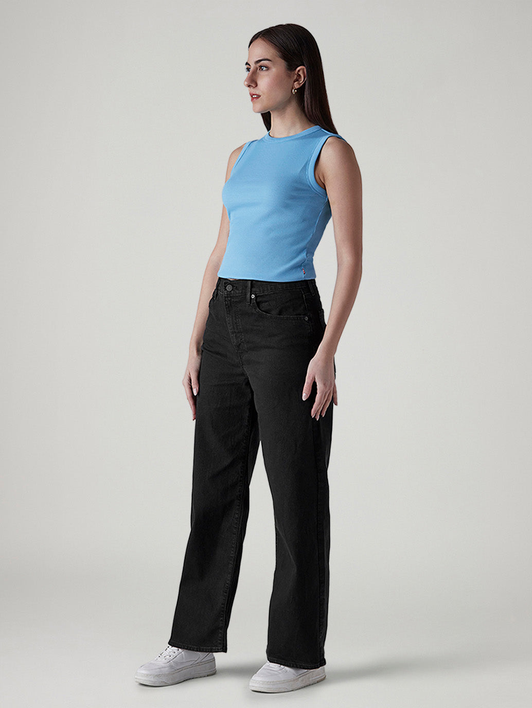 Women's Black Wide Leg Fit High Rise Mile High Jeans - Side View
