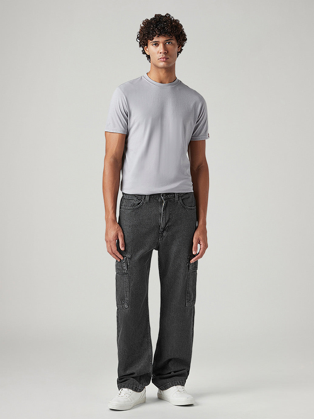 Men's 565 Charcoal Grey Loose Fit Mid Rise Cargos - Front View
