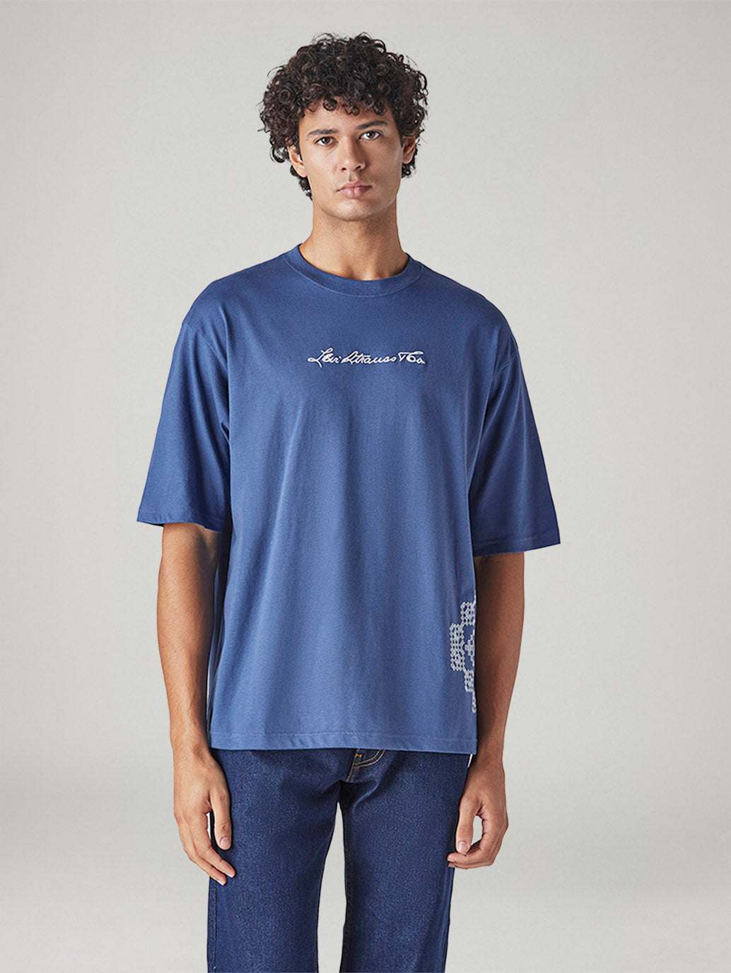 Men's Embroidered Loose Fit Jersey T-Shirt - Front View