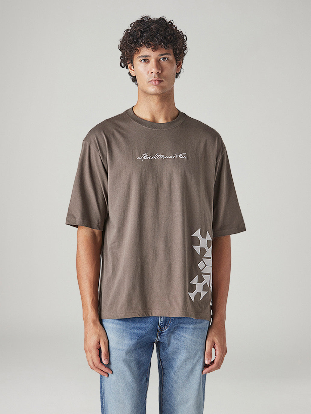 Men's Embroidered Loose Fit Jersey T-Shirt - Front View
