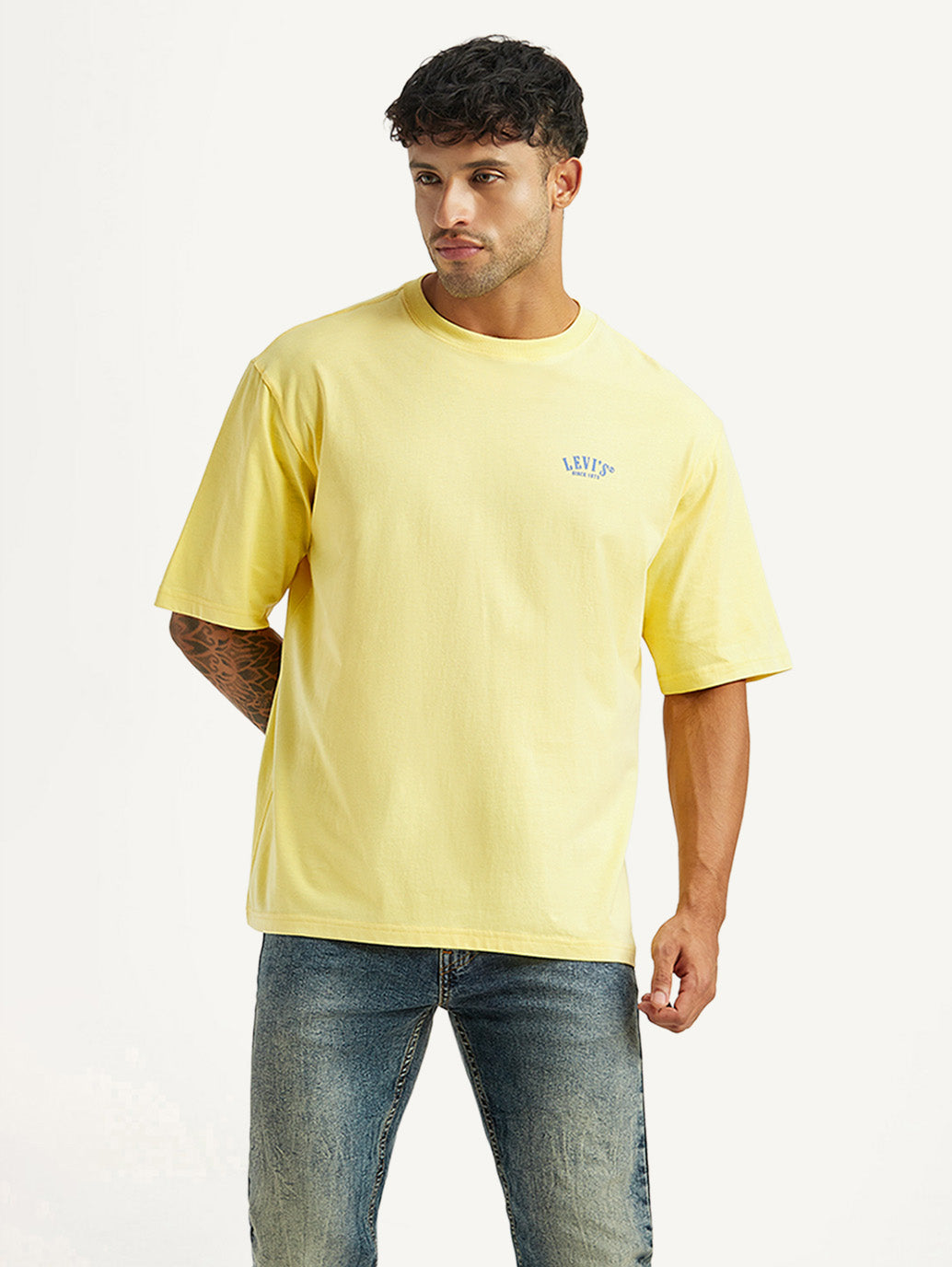 Men's Typographic Print Yellow Loose Fit T-shirt