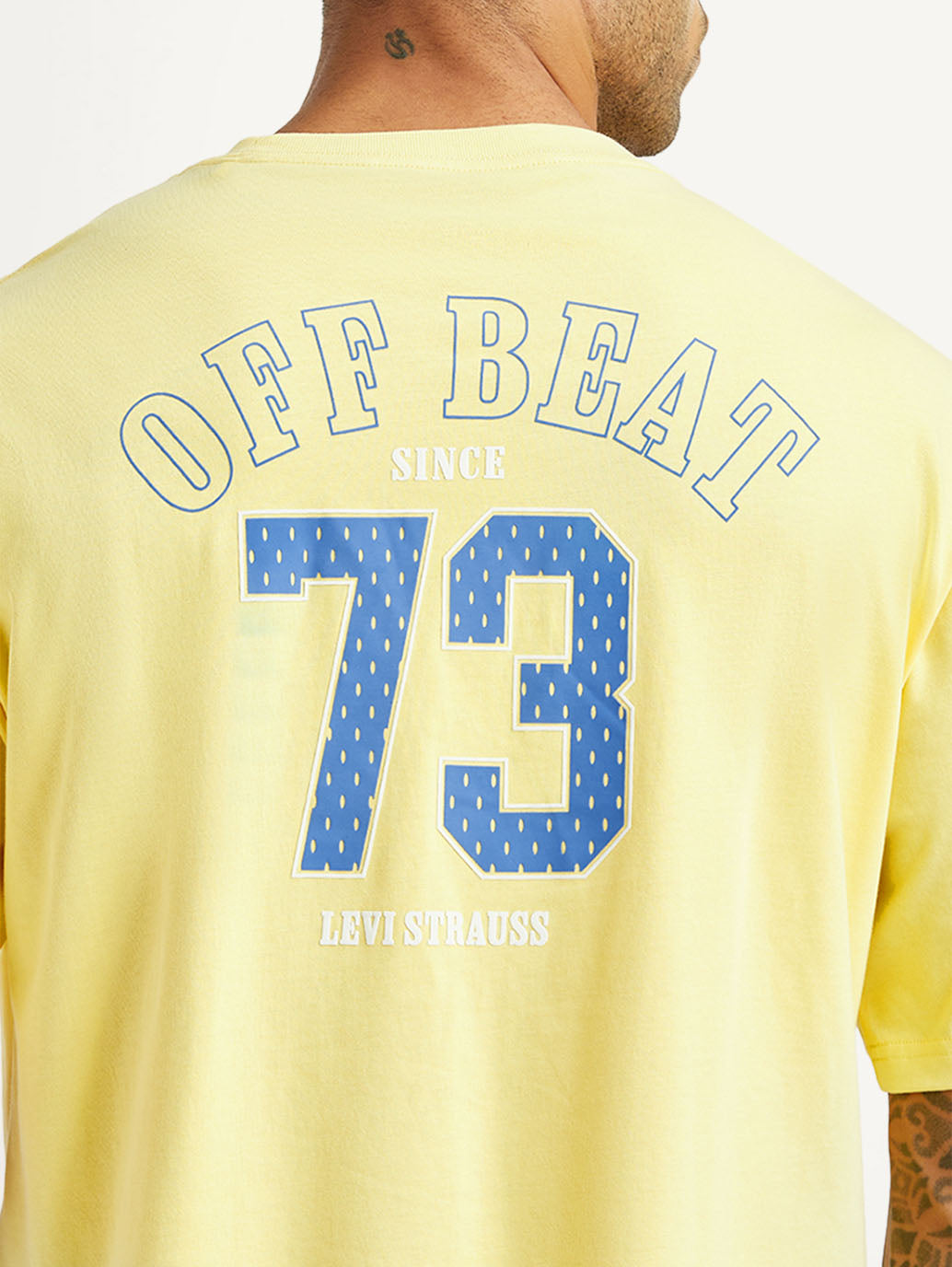Men's Typographic Print Yellow Loose Fit T-shirt - Detail View