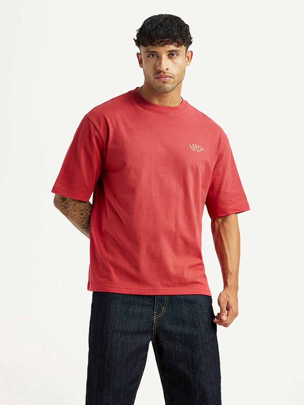 Men's Typographic Print Red Loose Fit T-shirt