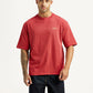 Men's Typographic Print Red Loose Fit T-shirt - Front View