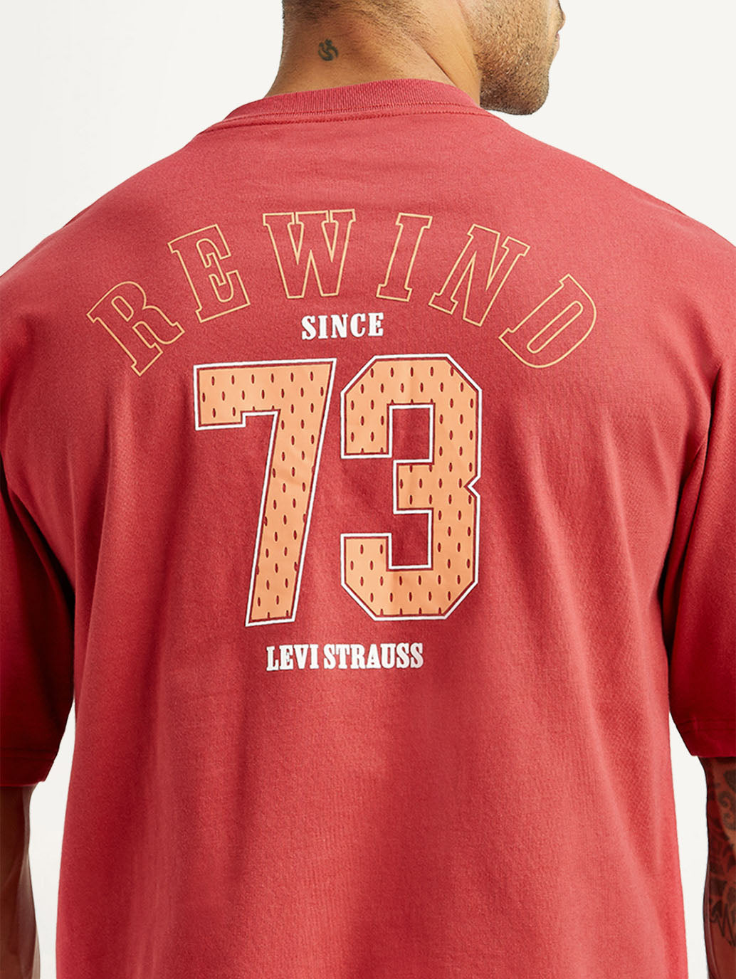 Men's Typographic Print Red Loose Fit T-shirt - Detail View