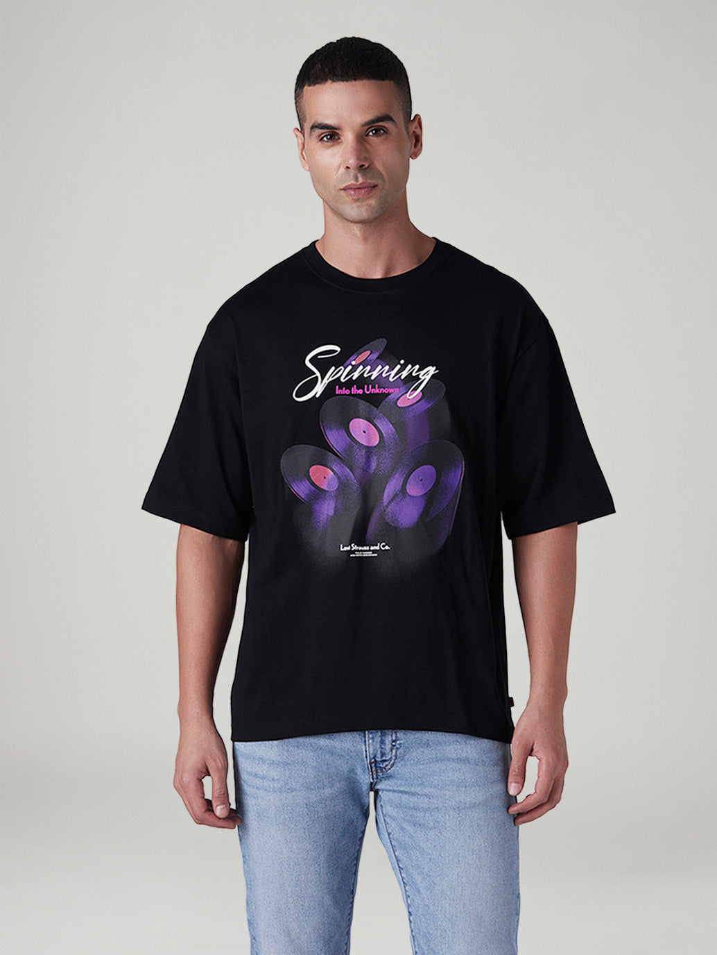Men's Graphic Print Loose Fit Jersey T-Shirt - Front View