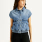 Women's Solid Blue Denim Jacket - Styleshot View