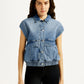 Women's Solid Blue Denim Jacket - Front View