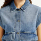 Women's Solid Blue Denim Jacket - Detail View