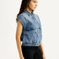 Women's Solid Blue Denim Jacket - Side View