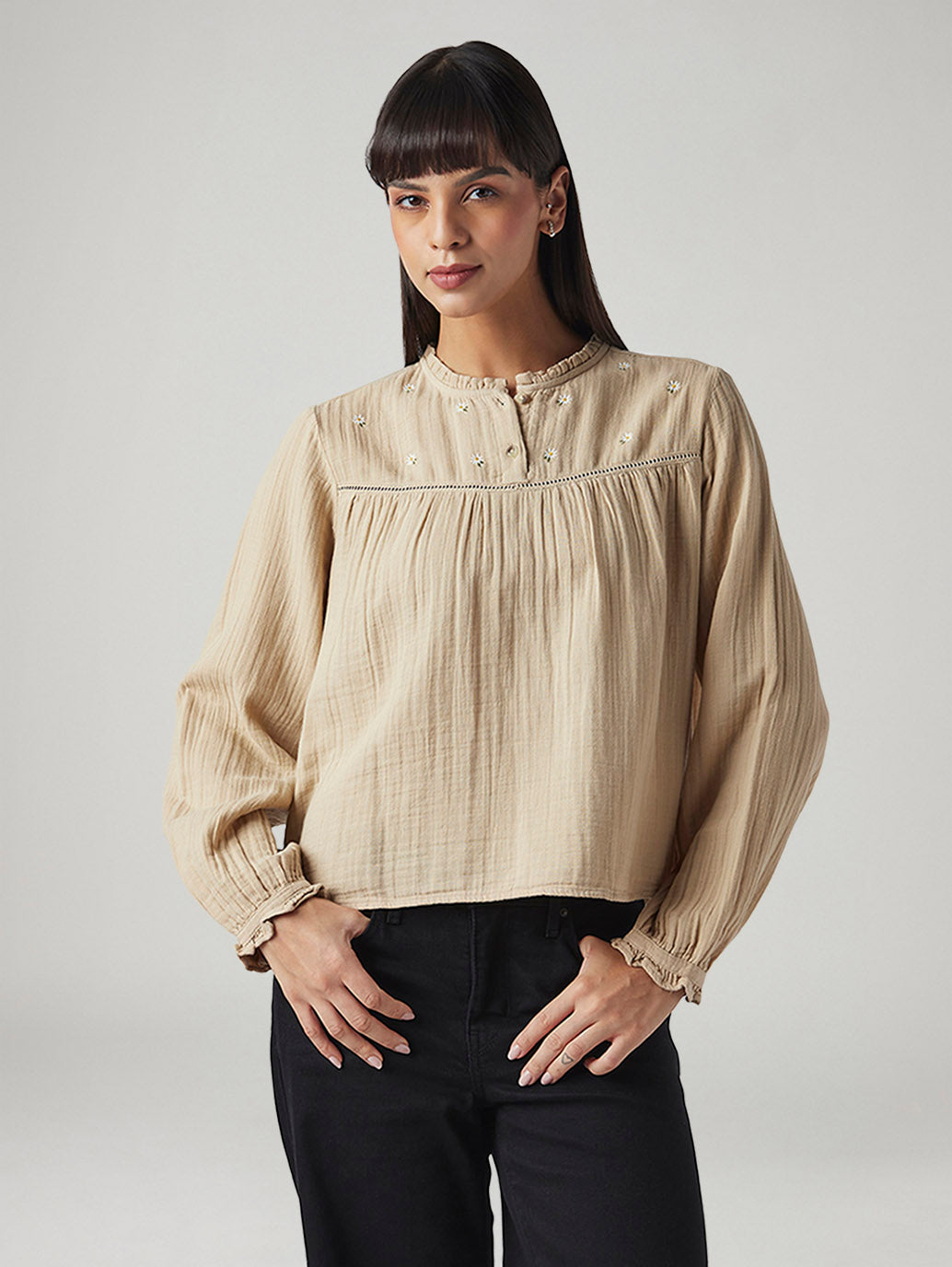 Women's Embroidered Regular Fit Top - Front View
