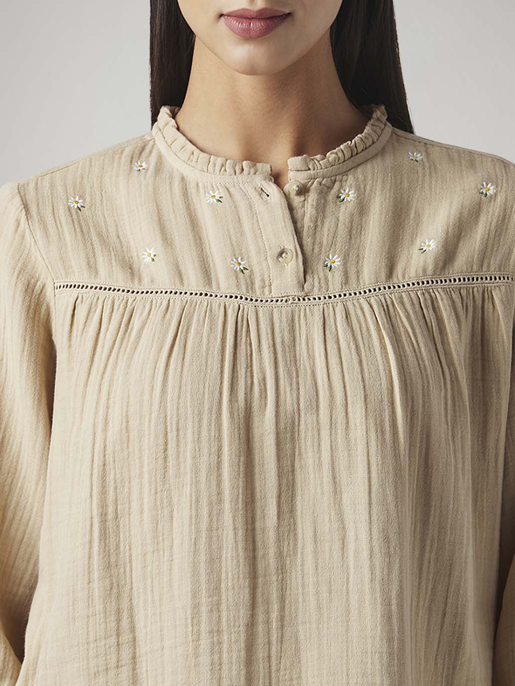 Women's Embroidered Regular Fit Top - Detail View