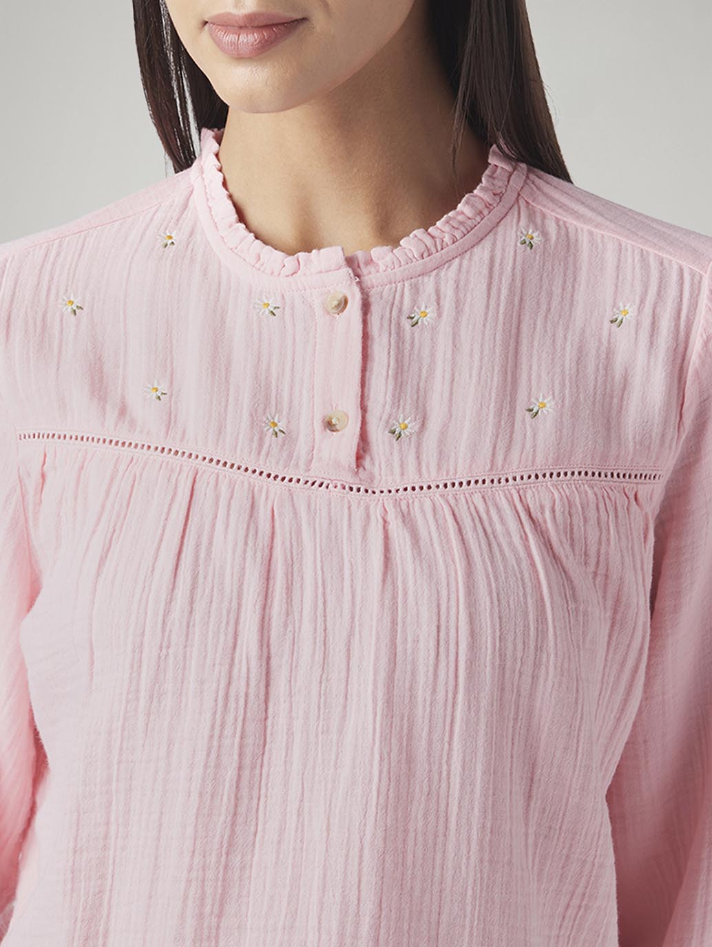 Women's Embroidered Regular Fit Top - Detail View