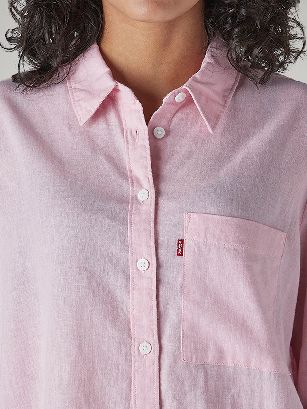 Women's Solid Regular Fit Linen Shirt - Detail View