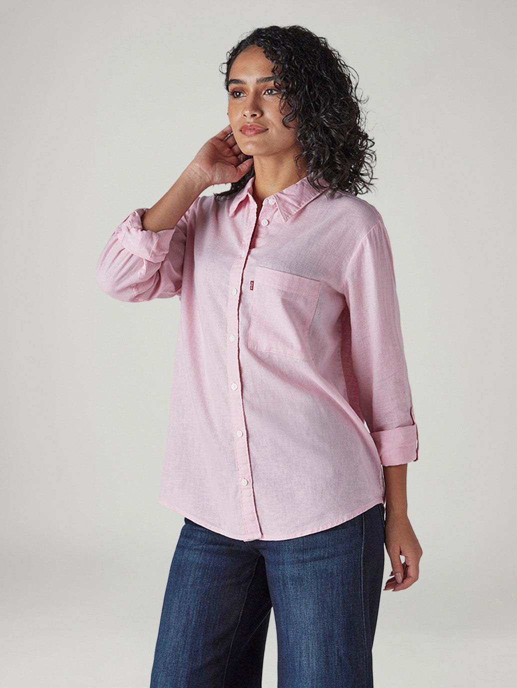 Women's Solid Regular Fit Linen Shirt - Side View