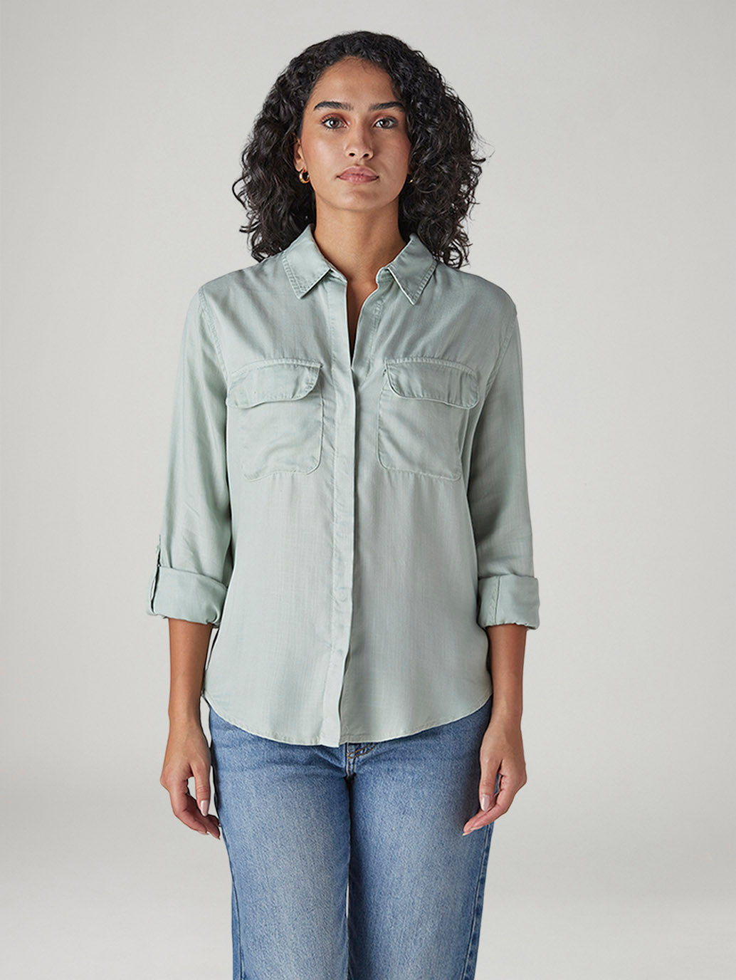 Women's Solid Relaxed Fit Utility Shirt - Front View