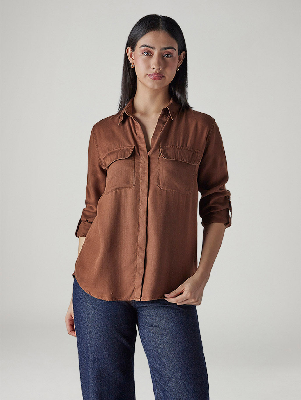 Women's Solid Relaxed Fit Shirt - Front View