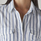 Women's White Striped Relaxed Fit Utility Shirt - Detail View