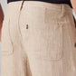 Men's Beige Loose Straight Fit Mid Rise Linen Chinos - Detail View