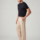 Men's Beige Loose Straight Fit Mid Rise Linen Chinos - Side View