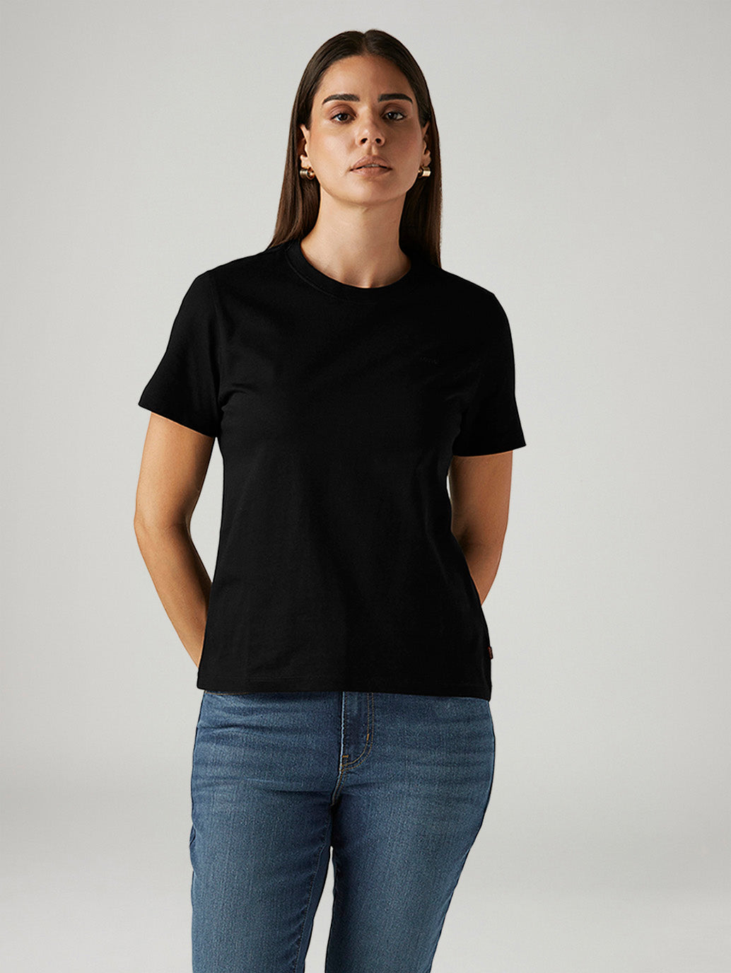 Women's Solid Black Crew Neck T-shirt - Front View