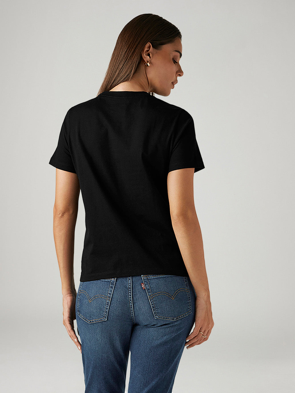 Women's Solid Black Crew Neck T-shirt - Back View