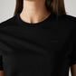 Women's Solid Black Crew Neck T-shirt - Detail View