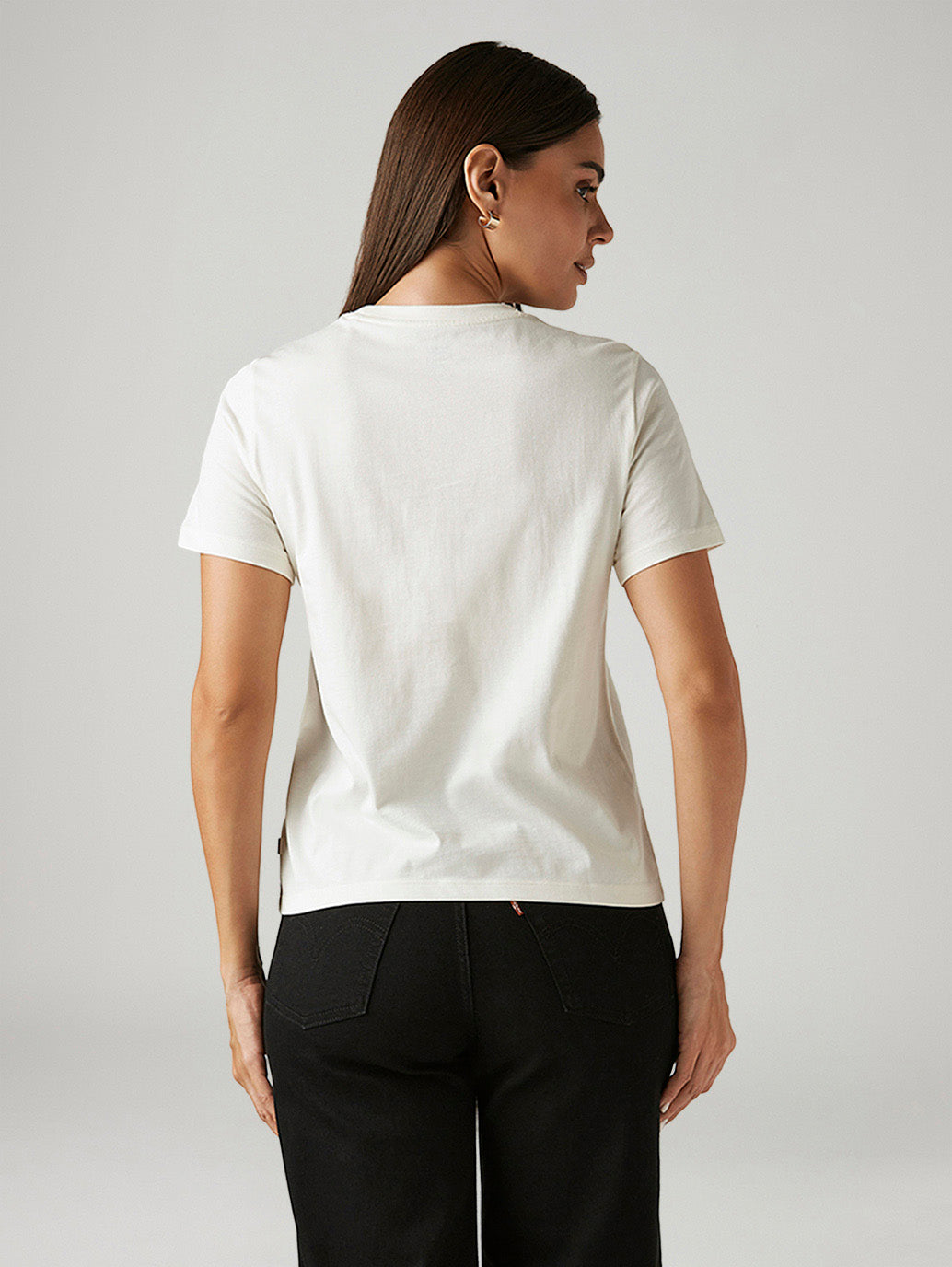 Women's Solid White Crew Neck T-shirt - Back View