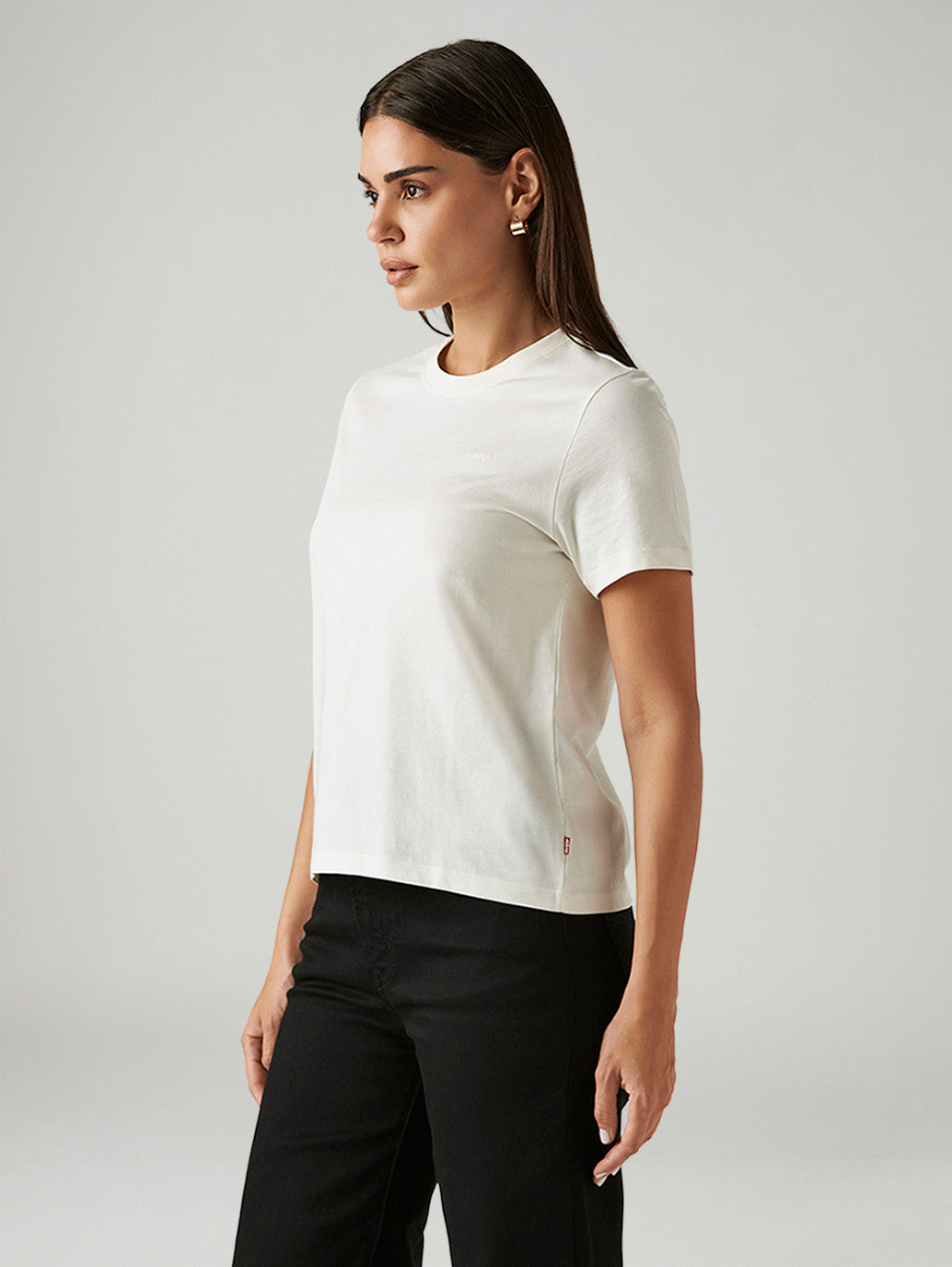 Women's Solid White Crew Neck T-shirt - Side View