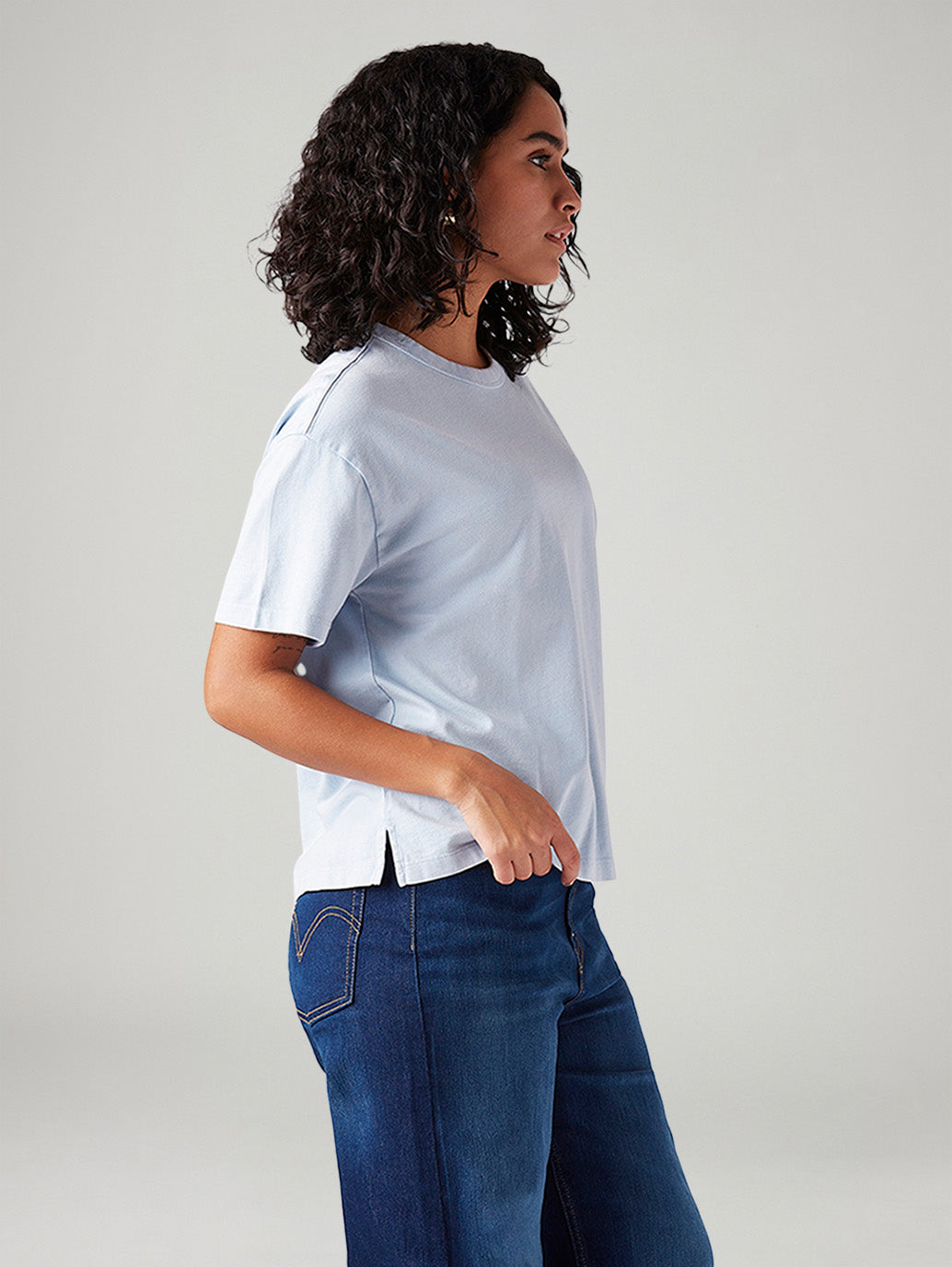 Women's Solid Relaxed Fit T-Shirt - Side View