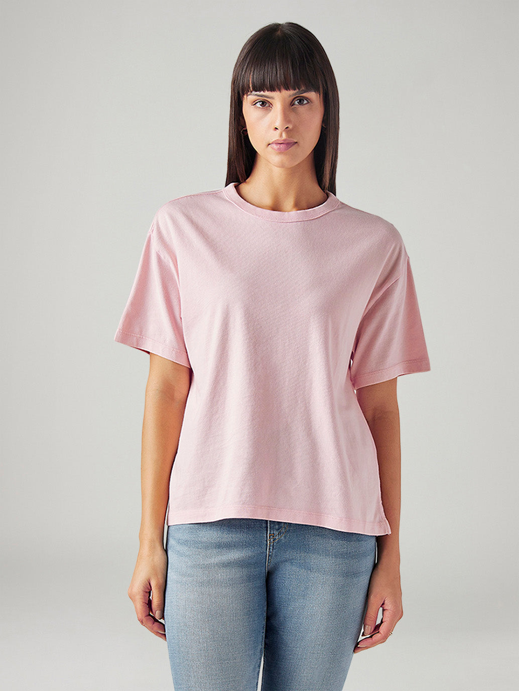 Women's Solid Relaxed Fit T-Shirt - Front View