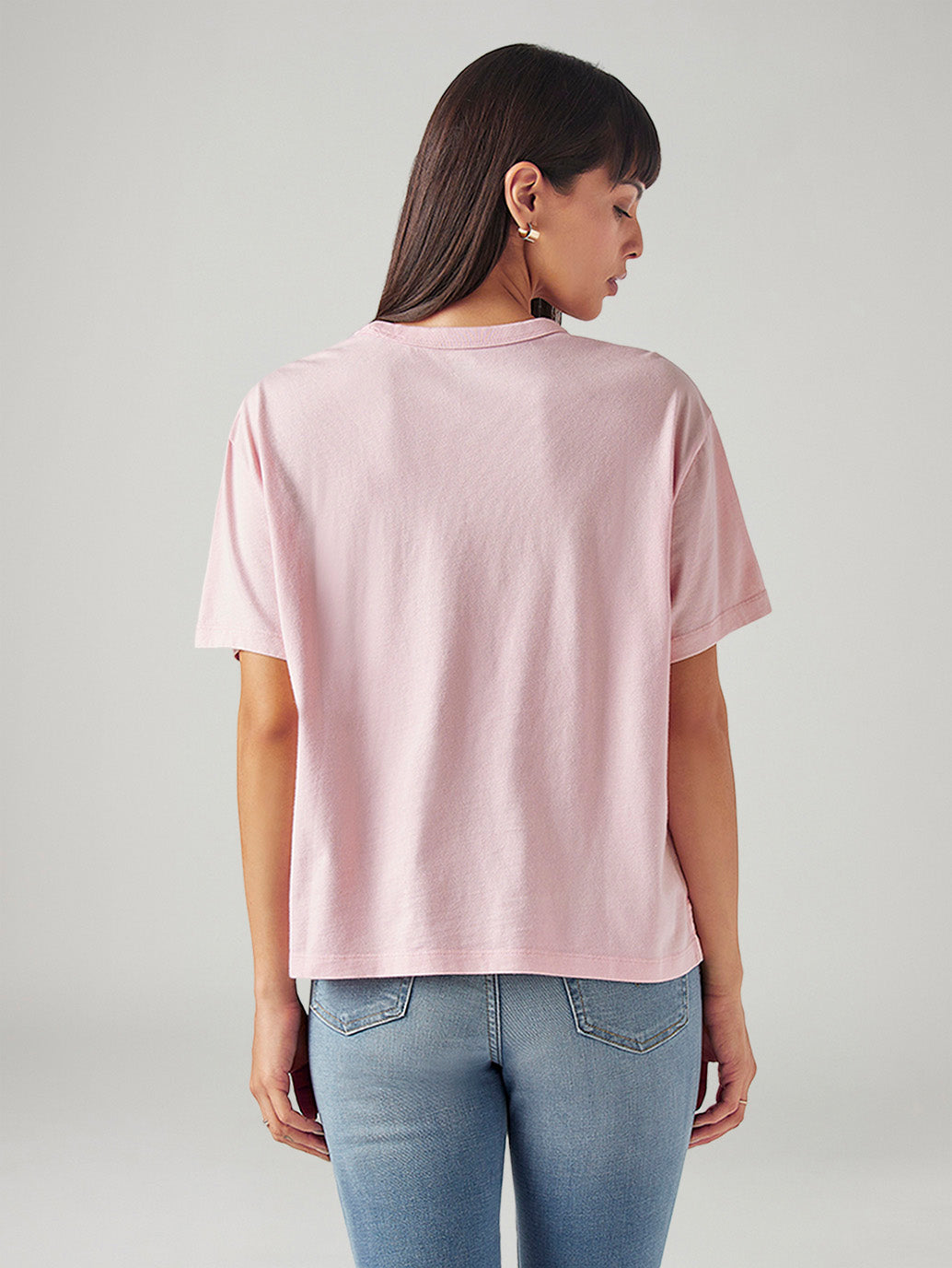 Women's Solid Relaxed Fit T-Shirt - Back View