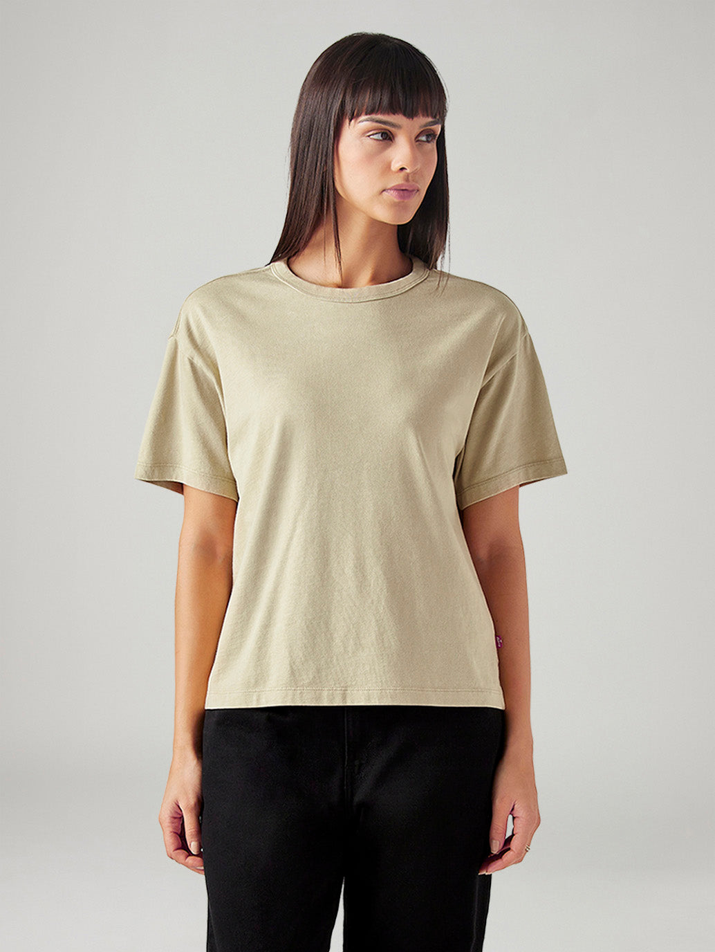 Women's Solid Relaxed Fit T-Shirt - Front View