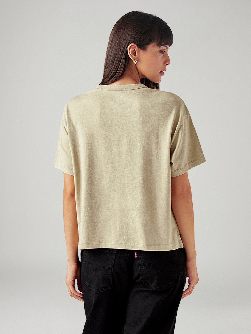 Women's Solid Relaxed Fit T-Shirt - Back View