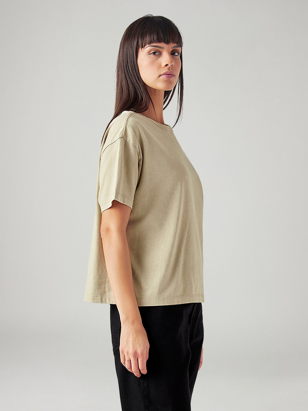 Women's Solid Relaxed Fit T-Shirt - Side View