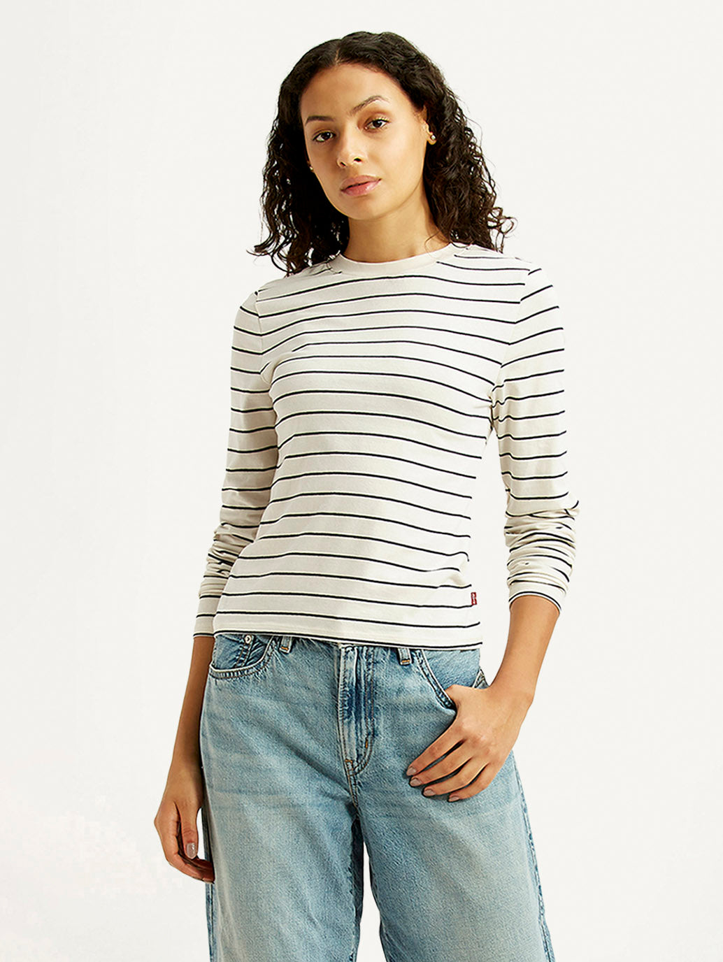 Women's Striped White Slim Fit T-shirt