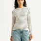 Women's Striped White Slim Fit T-shirt - Front View