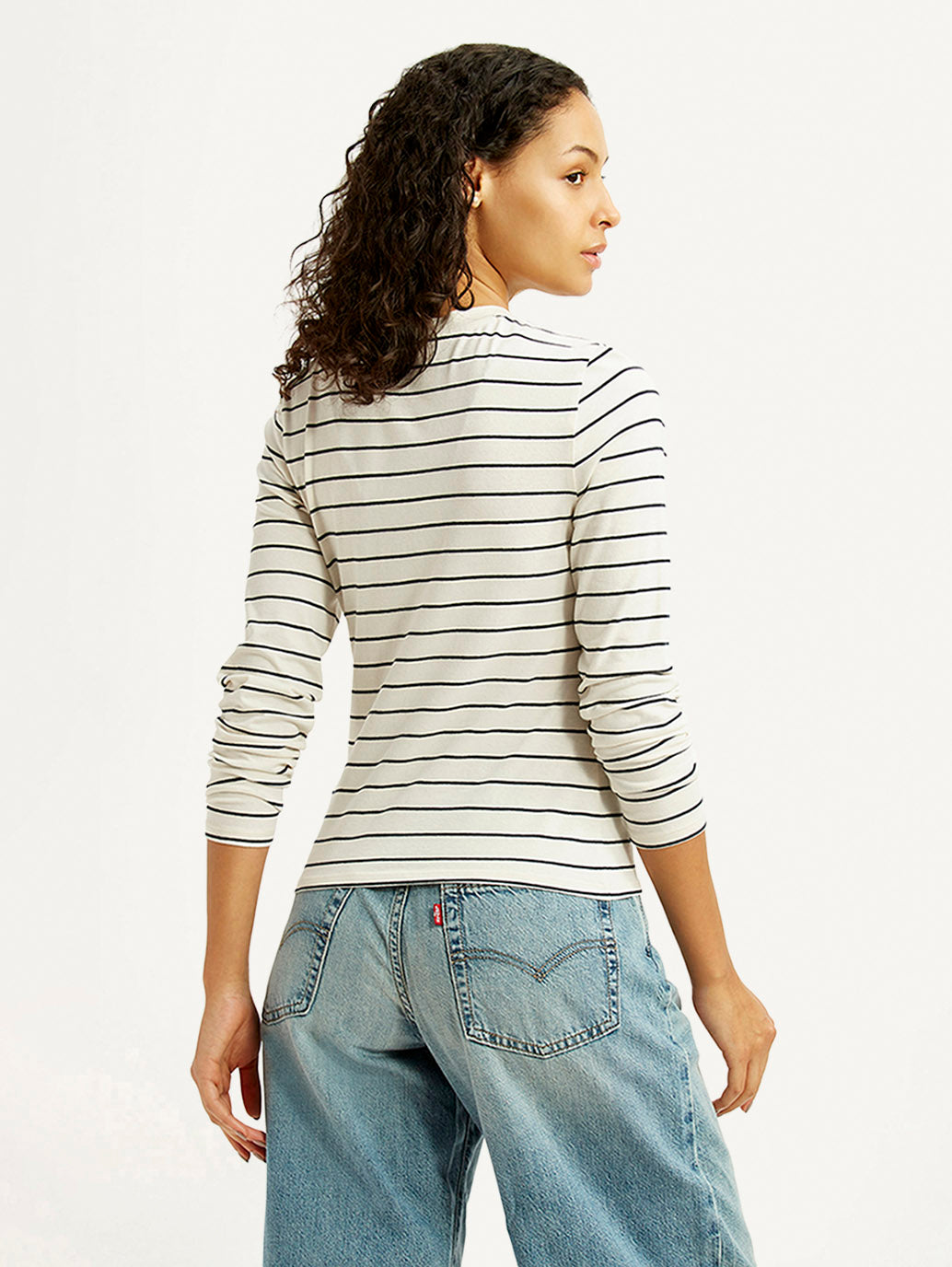 Women's Striped White Slim Fit T-shirt - Back View