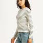 Women's Striped White Slim Fit T-shirt - Side View